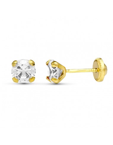 18K PENDIENTES ORO AMARILLO GARRAS CIRCONITA 5 MM CIERRE TUERCA
