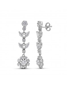 18K PENDIENTES ORO BLANCO LARGOS CIRCONITA 35X10 MM PRESION
