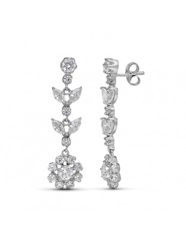 18K PENDIENTES ORO BLANCO LARGOS CIRCONITA 35X10 MM PRESION