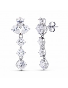 18K PENDIENTES ORO BLANCO LARGOS NOVIA 30X11 MM CIERRE PRESION