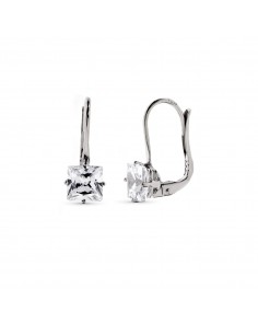 18K PENDIENTES ORO BLANCO PIEDRA 6X6 MM 17X6 MM CIERRE CATALAN