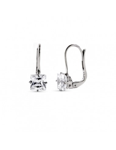 18K PENDIENTES ORO BLANCO PIEDRA 6X6 MM 17X6 MM CIERRE CATALAN