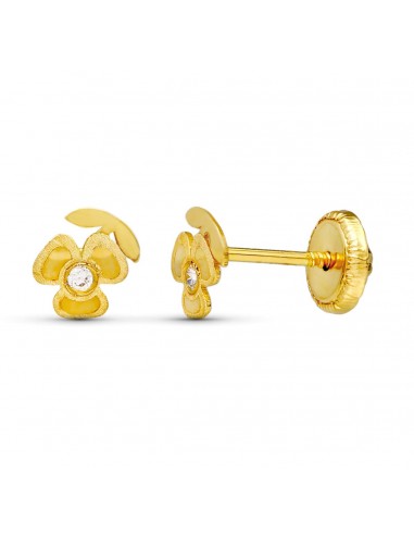 18K PENDIENTES ORO AMARILLO TREBOL LASER. 5X4 MM CIERRE TUERCA