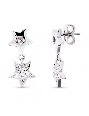18K PENDIENTES ORO BLANCO LARGOS ESTRELLAS CIERRE PRESION