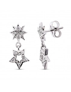 18K PENDIENTES ORO BLANCO CIRCONITA ESTRELLA 17X8 MM CIERRE PRESION