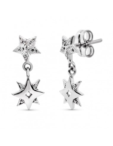 18K PENDIENTES ORO BLANCO LARGOS ESTRELLA 17X7 MM CIERRE PRESION