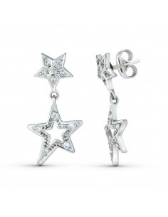 18K PENDIENTES ORO BLANCO DOS CUERPOS CON ESTRELLAS Y CIRCONTIAS 24X13 MM. CIERRE PRESION