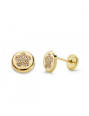 18K PENDIENTES ORO AMARILLO REDONDO CIRCONITAS 6 MM.