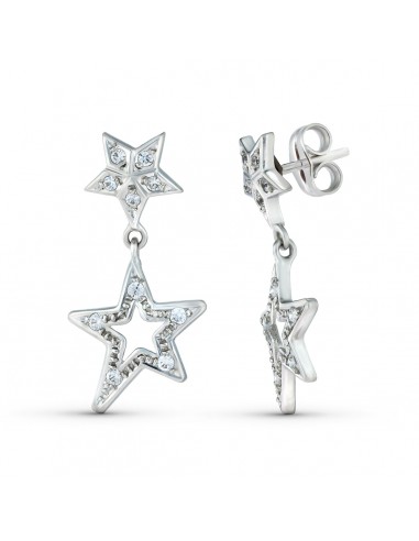 18K PENDIENTES ORO BLANCO DOS CUERPOS CON ESTRELLAS Y CIRCONTIAS 24X13 MM. CIERRE PRESION