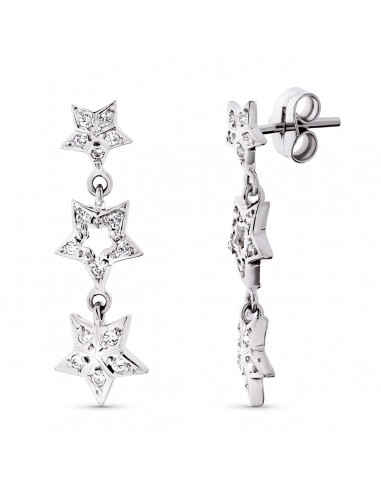 18K PENDIENTES ORO BLANCO LARGOS CIRCONITA Y ESTRELLAS. 27X8 MM CIERRE PRESION