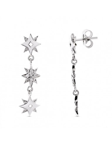 18K PENDIENTES ORO BLANCO ESTRELLAS Y CIRCONITA 28X6 MM CIERRE PRESION