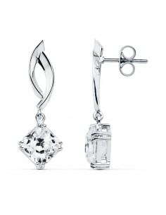 18K PENDIENTES ORO BLANCO CIRCONITA 31X11 MM CIERRE PRESION