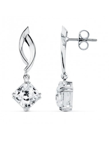 18K PENDIENTES ORO BLANCO CIRCONITA 31X11 MM CIERRE PRESION