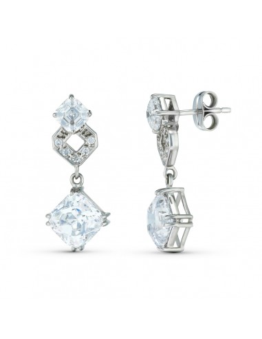 18K PENDIENTES ORO BLANCO DOS CUERPOS CON CIRCONITA 26X11 MM. CIERRE PRESION