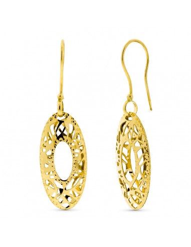18K PENDIENTES ORO AMARILLO OVALES TALLADOS CALADOS. MEDIDA: 26 X 12 3 MM. CIERRE GANCHO