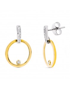 18K PENDIENTES ORO BICOLOR CIRCONITA 21X14 MM CIERRE PRESION