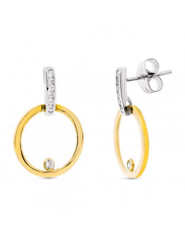 18K PENDIENTES ORO BICOLOR CIRCONITA 21X14 MM CIERRE PRESION