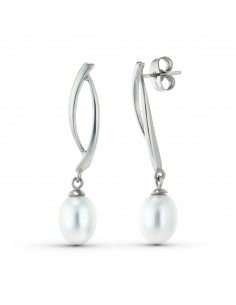 18K PENDIENTES ORO BLANCO DOS CUERPOS CON PERLAS. CIERRE PRESION
