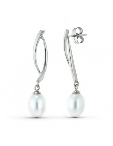 18K PENDIENTES ORO BLANCO DOS CUERPOS CON PERLAS. CIERRE PRESION