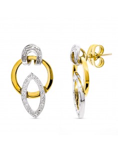 18K PENDIENTES ORO BICOLOR CIRCONITA PRESION. 20X12 MM CIERRE PRESION