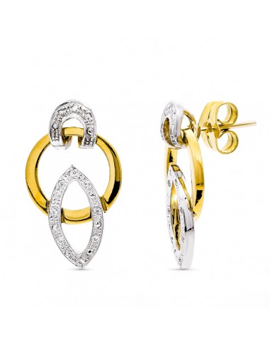 18K PENDIENTES ORO BICOLOR CIRCONITA PRESION. 20X12 MM CIERRE PRESION