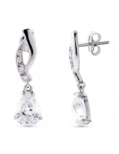 18K PENDIENTES ORO BLANCO PERA Y CIRCONITASS 23X7 MM PRESION