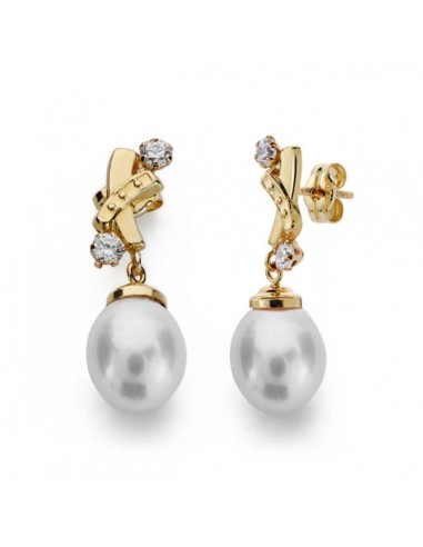 18K PENDIENTES PERLA ORO AMARILLO 22X7 MM CIERRE PRESION