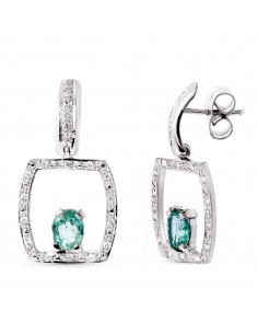 18K PENDIENTES ORO BLANCO ESMERALDA 5X4 MM CIERRE PRESION