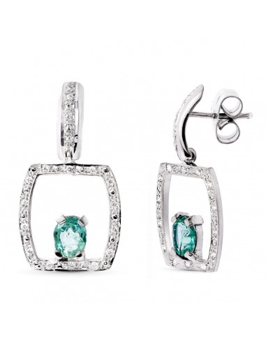 18K PENDIENTES ORO BLANCO ESMERALDA 5X4 MM CIERRE PRESION