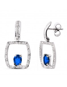 18K PENDIENTES ORO BLANCO ZAFIRO 5X4 MM CIERRE PRESION