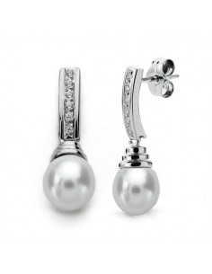 18K PENDIENTES ORO BLANCO PERLA 25X8 MM CIERRE PRESION