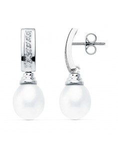 18K PENDIENTES ORO BLANCO PERLA 30X9 MM CIERRE PRESION