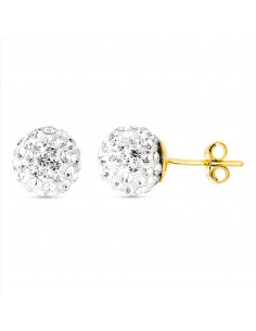 18K PENDIENTES ORO AMARILLO BOLA CIRCONITA 8 MM CIERRE PRESION