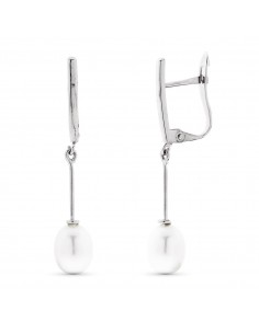 18K PENDIENTES ORO BLANCO CON PERLA 30X5 MM CIERRE CATALAN