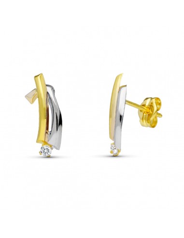 18K PENDIENTES ORO BICOLOR BANDAS 14X6 MM CIERRE PRESION