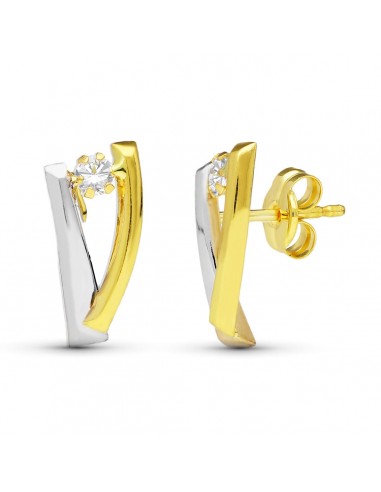 18K PENDIENTES BANDAS ORO BICOLOR 11X6 MM CIERRE PRESION
