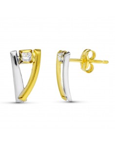 18K PENDIENTES BANDAS ORO BICOLOR 12X5 MM CIERRE PRESION