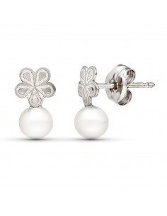 18K PENDIENTES ORO BLANCO PERLA 9X5 MM CIERRE PRESION