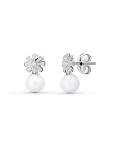 18K PENDIENTES ORO BLANCO PERLA 9X5 MM. CIERRE PRESION