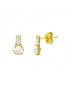 18K PENDIENTES ORO AMARILLO PERLA TREBOL. 8X5 MM CIERRE PRESION