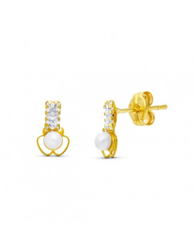 18K PENDIENTES ORO AMARILLO PERLA TREBOL. 8X5 MM CIERRE PRESION