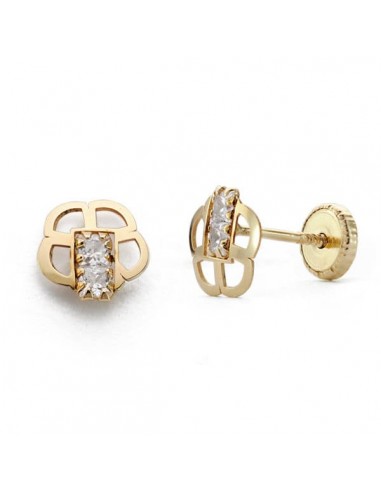 18K PENDIENTES ORO AMARILLO FLOR CIRCONITA 6.5 MM CIERRE TUERCA
