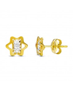 18K PENDIENTES ORO AMARILLO ESTRELLA CIRCONITA 6X6 MM CIERRE PRESION