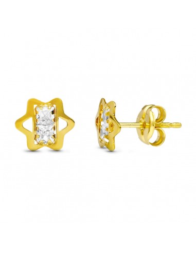 18K PENDIENTES ORO AMARILLO ESTRELLA CIRCONITA 6X6 MM CIERRE PRESION