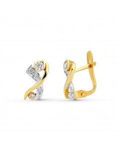 18K PENDIENTES ORO BICOLOR CIRCONITA 10X5 MM CIERRE CATALAN
