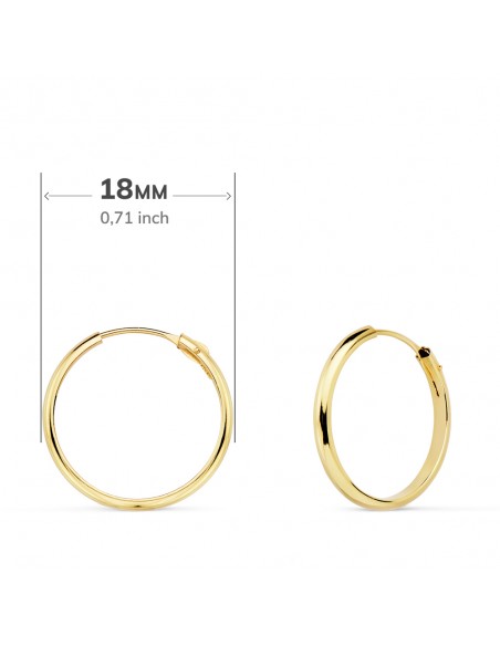 18K AROS ORO AMARILLO MEDIA CAÑA LISOS LIGEROS 18 X 2 MM.