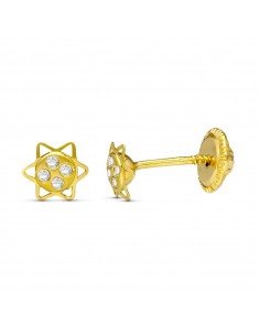 18K PENDIENTES ORO AMARILLO ESTRELLA CIRCONITA 5 MM CIERRE TUERCA