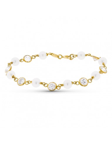 18K PULSERA ORO AMARILLO CON PERLA Y CIRCONITA 16.5 CM