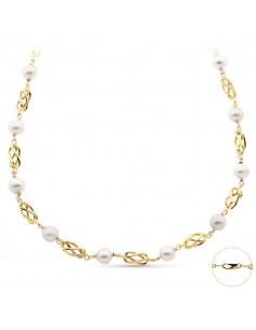 18K GARGANTILLA ORO AMARILLO CON PERLA DE 8.5 MM Y JAULAS DE ORO. LONGITUD 50CM