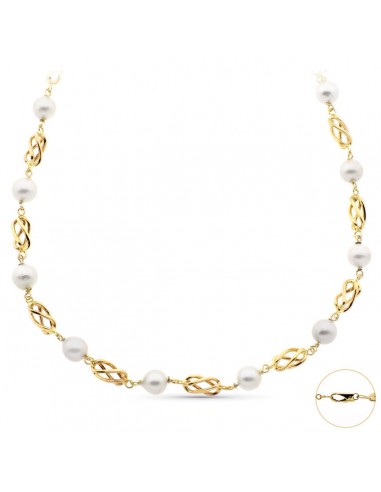 18K GARGANTILLA ORO AMARILLO CON PERLA DE 8.5 MM Y JAULAS DE ORO. LONGITUD 50CM